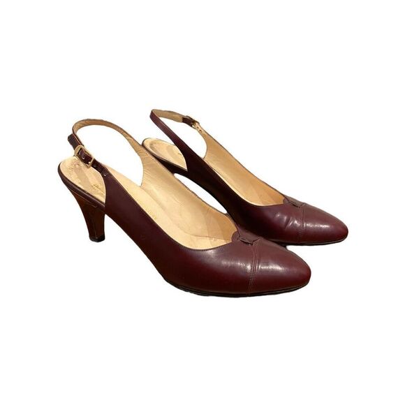 Salvatore Ferragamo Shoes - Vintage Salvatore Ferragamo Cesvan Burgundy‎ Wine Colored Slingback Heel Size 6